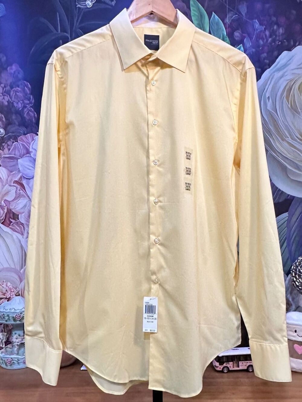 Madison 16-16.5 34/35 L Slim Fit Stretch Dress Shirt NWT Preppy Sunshine Yellow